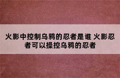 火影中控制乌鸦的忍者是谁 火影忍者可以操控乌鸦的忍者